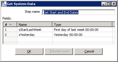 Pentaho dialog for getting system data