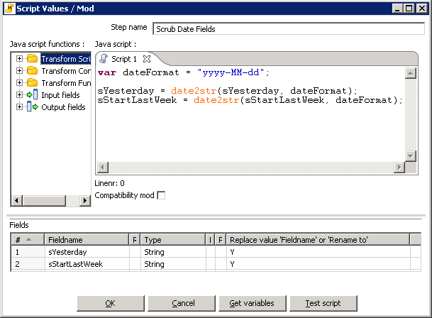 Pentaho dialog for modifying values with JavaScript