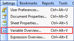 Qlikview menu option for variable overview dialog